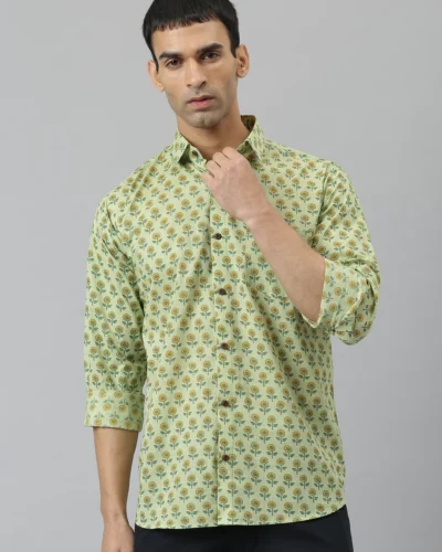 Millennial Men Light Green & Yellow Cotton Full Sleeve Shirt for Men-MMF0269