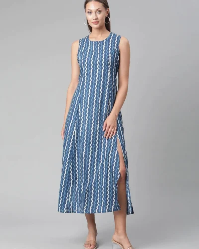 Blue Cotton Long Dress