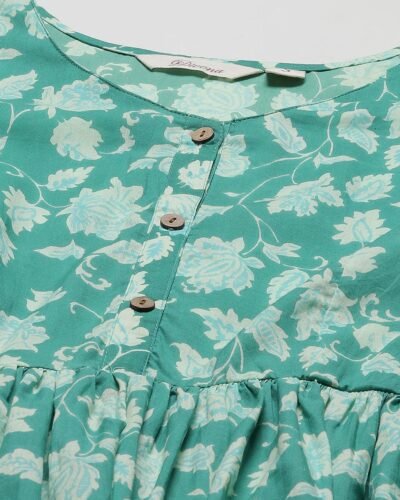 Sea green Floral Printed Peplum Cotton top