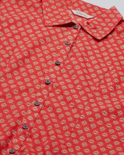 Red Block Printed Casual Women Shirts