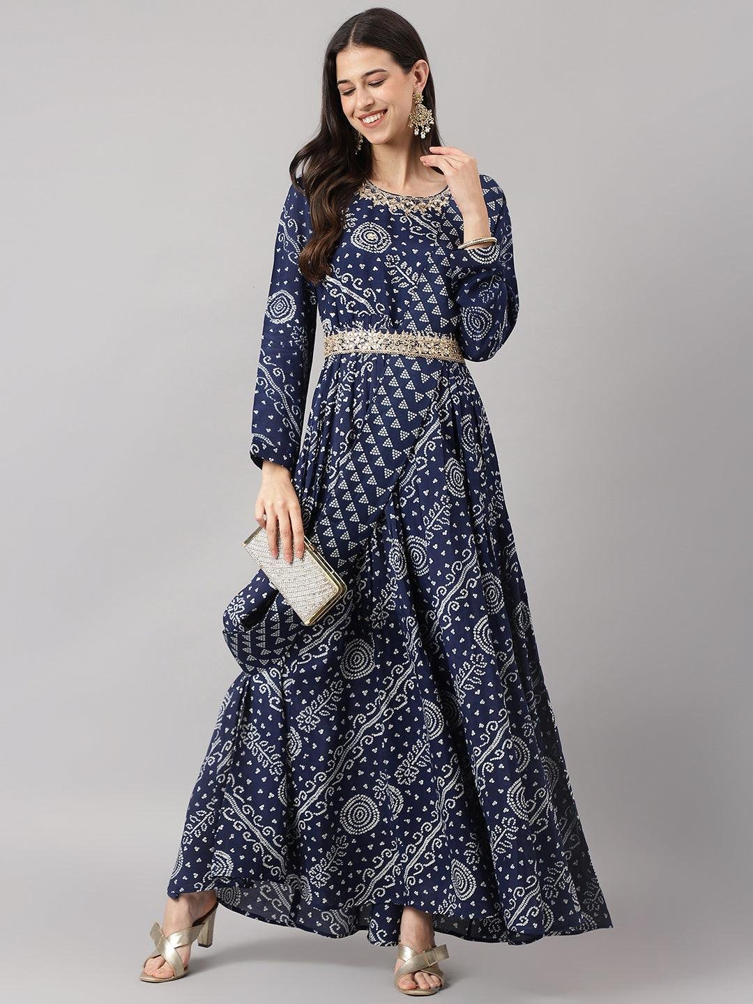 NEW Bandhani Printed Padded One Piece Outfit With Embroidery & Tassels  READY TO WEAR Dress – Prititrendz