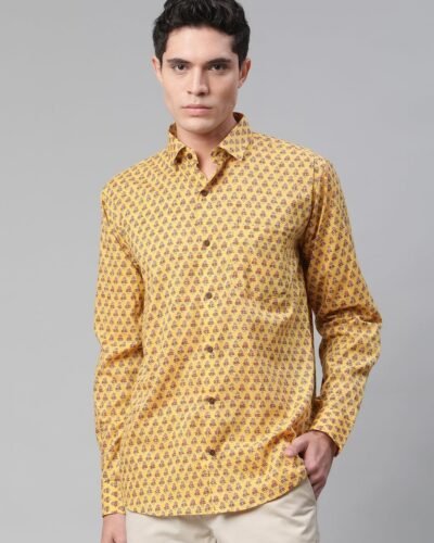 Millennial Men Mustard Pink Cotton Full Sleeve Shirt for Men