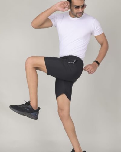 Solid Men Lycra Blend Black and White Shorts