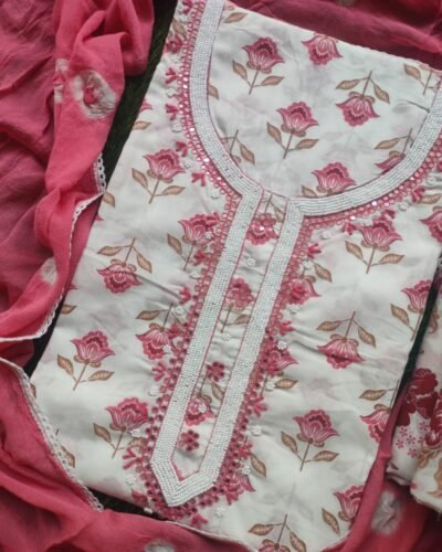 Soothing Rose print Cotton unstitched suit set