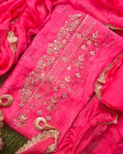 unstitched chanderi suit set