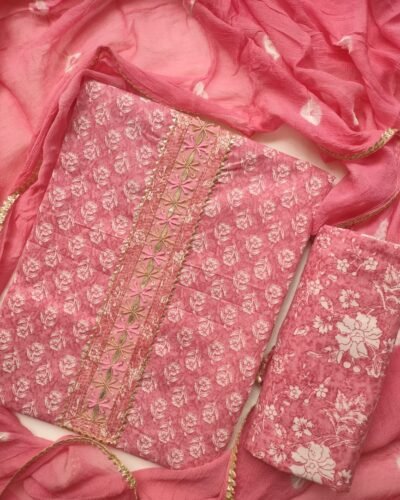 Elegant Pink Unstitiched Suit Set material