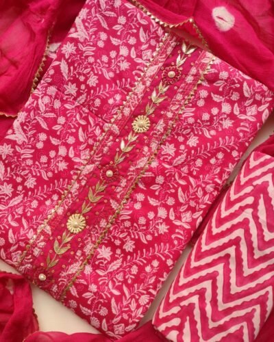 Party Wear Dark Pink Cotton suit Set Material