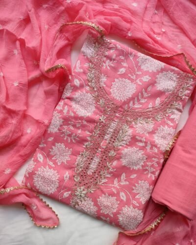 Casual Wear baby pink Unstitched Suit Set Material