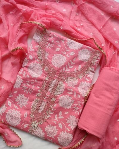 Casual Wear baby pink Unstitched Suit Set Material