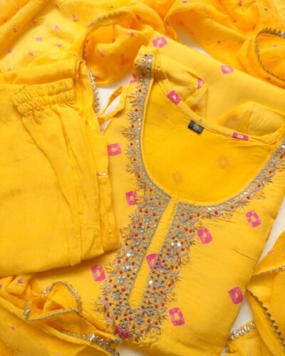 Party Wear Yellow Stitched Suit Set