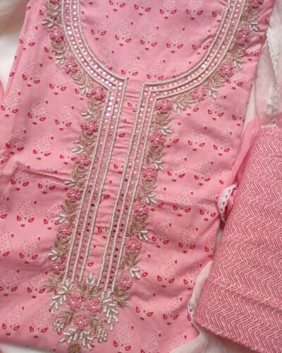 Unstitched Peach cotton suit set