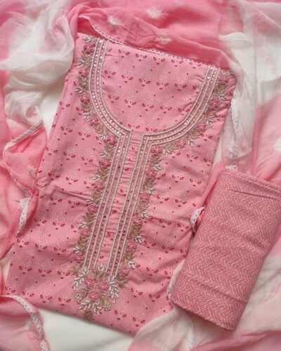 Unstitched Peach cotton suit set