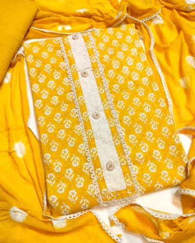 fancy Yellow Unstitched Suit Set for Women